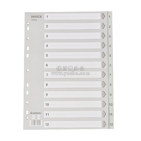 齊心 數字膠質分類索引紙(11孔,1-12) IX894 A4
