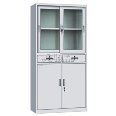 鋼制辦公文件柜 LB-W-007中二斗移門柜 帶鎖鐵皮柜