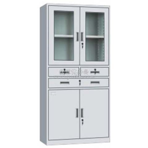 鋼制辦公文件柜 LB-W-013中三斗玻璃柜 帶鎖鐵皮柜